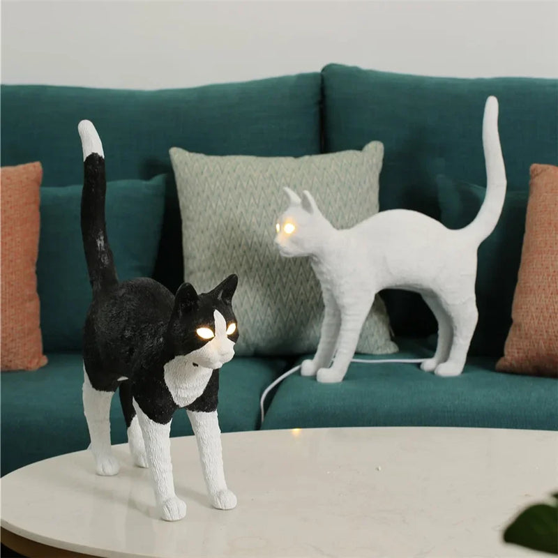 Axyaa Resin Cat Table Lamp Nordic Bedroom LED Light Fixtures Home Decor Lighting