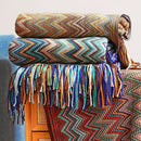 Axyaa Rust Red Boho Knit Throw Blanket with Tassel Detail