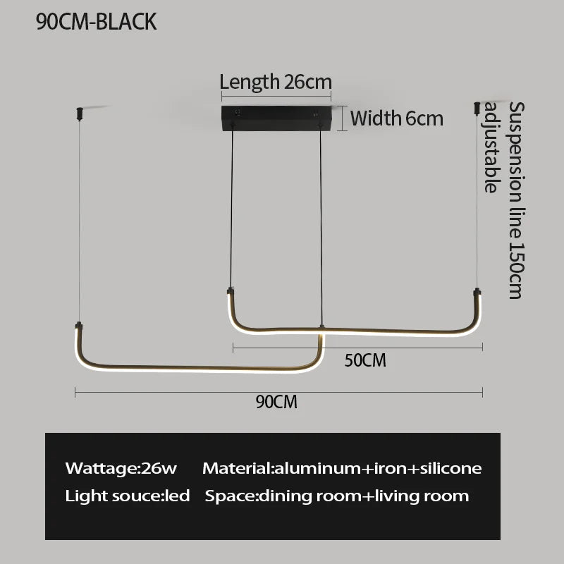 Axyaa Modern LED Pendant Light for Dining Room, Adjustable Height, Black Linear Fixture