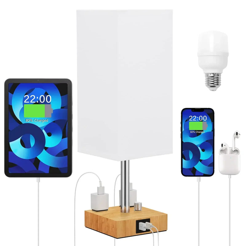 Axyaa USB-C+A Charging Ports Dimmable Bedside Lamp White Lampshade