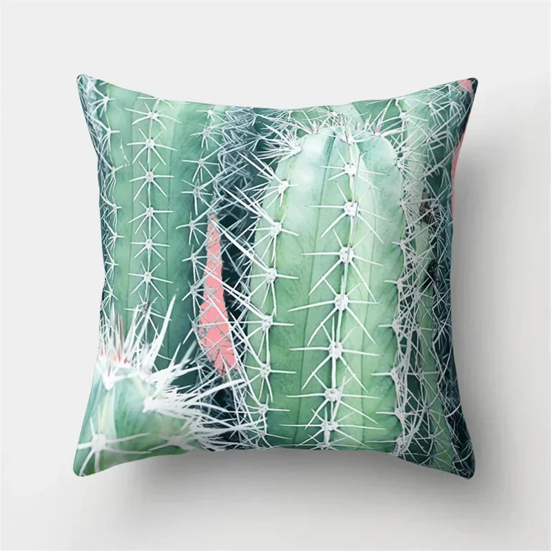 Axyaa Tropical Plant Green Leaves Cactus Pillowcase Living Room Sofa Cushion Cover