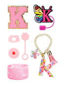 Axyaa Cup Set: Initials Silicone Straw Cap Boot Handle Sticker Charm