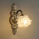 Axyaa Medieval Style Copper Wall Lamp, LED Flower Lighting for Bedroom and Living Room