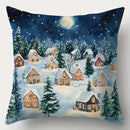 Axyaa Snowy Village & Christmas Tree Pillow Covers - Sofa Bedroom Car Cushion Cover