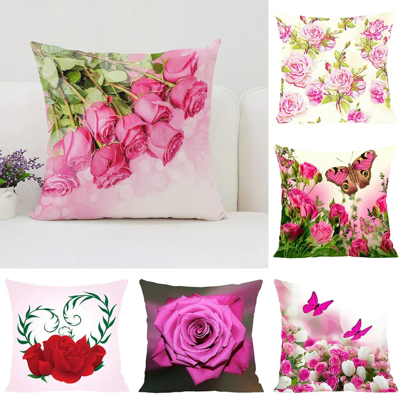 Axyaa Roses Flowers Pillow Cover, 45x45, Living Room Cushions, Aesthetic Decor