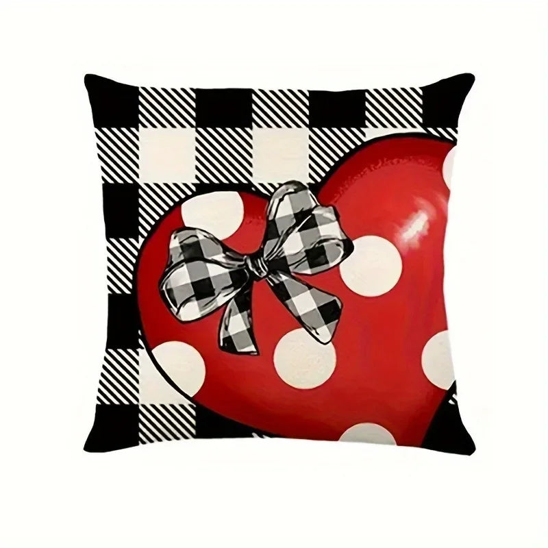 Axyaa Love Bow Buffalo Plaid Pillowcase - Home Sofa Cushion Cover & Gift