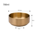 Axyaa Stainless Steel Ramen Bowl Double Layer Fruit Salad Soup Bowls Gold Silver