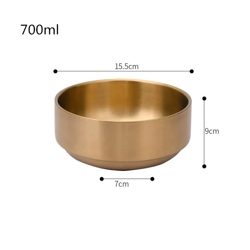 Axyaa Stainless Steel Ramen Bowl Double Layer Fruit Salad Soup Bowls Gold Silver