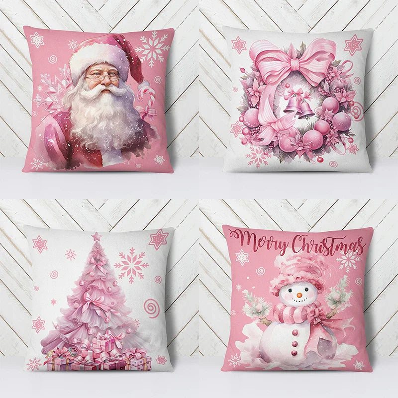 Axyaa Christmas Pink Throw Pillow Cover for Home Decoration & Holiday Gift