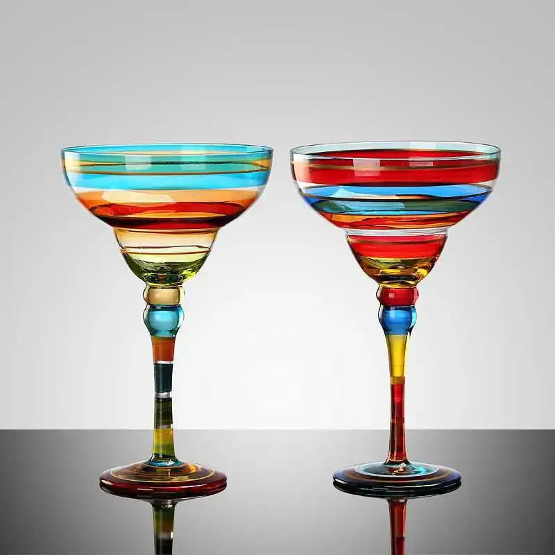 Axya Handmade Colorful Margarita Wine Glasses Set of 2