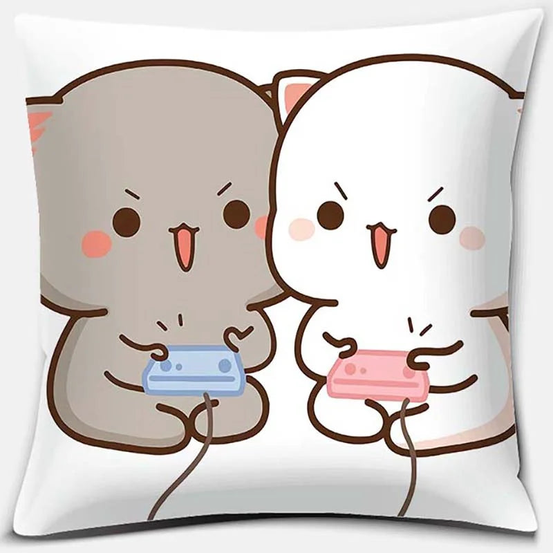 Cute Mocha Mochi Peach Cat Pillowcase for Sofa and Car Decor, Home by Axyaa, 45x45cm