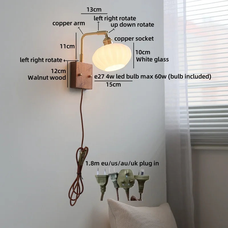Axyaa White Pumpkin Glass LED Wall Lamp for Children's Living Room
