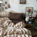 Axyaa Striped Duvet Cover with Pillowcase Set, Twin-Queen Size, Fashionable Home Bedding