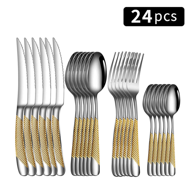 Axyaa 24pc Stainless Steel Tableware Set for Family Dining