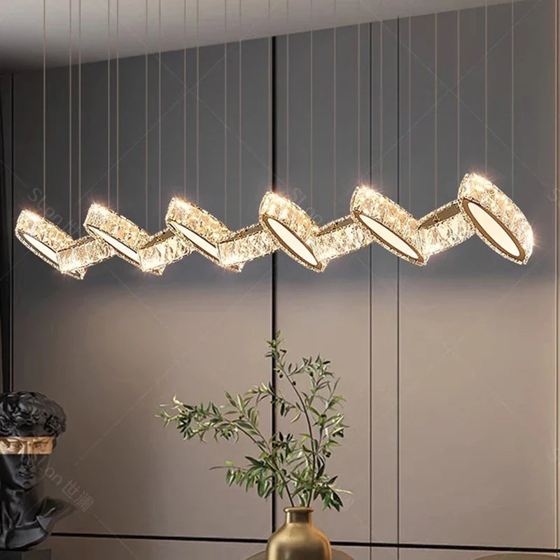Axyaa Modern Crystal Chandelier Stair Pendant Lamp Living Room Pendant Lights Interior Lighting