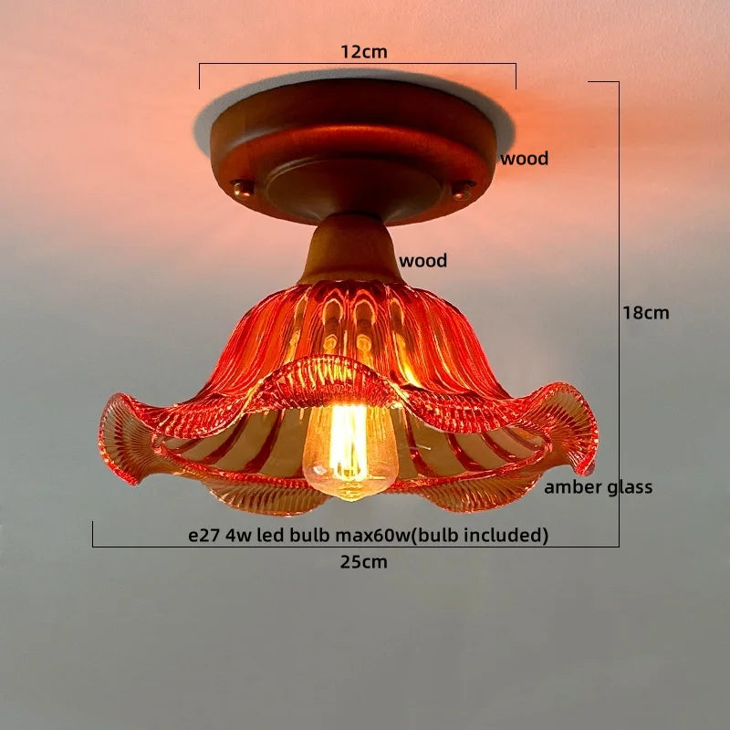 Axyaa Glass Wood LED Ceiling Lights Modern Plafondlamp for Living Room & Corridor