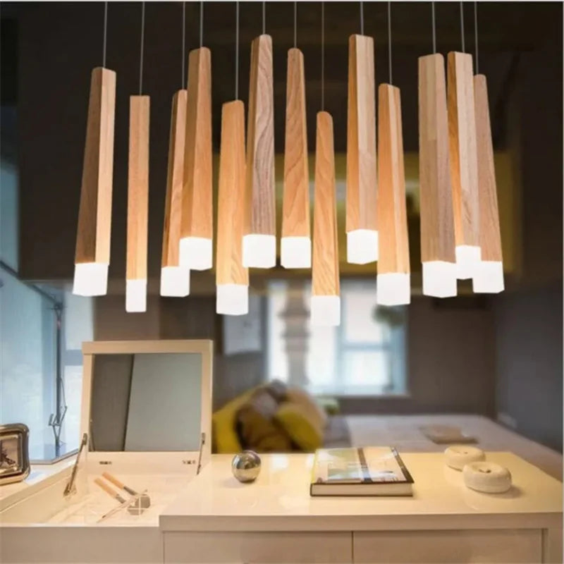 Nordic Wood Stick Pendant Light by Axyaa: Modern, Simple, Natural Design for Kitchen, Living Room