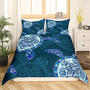 Luxurious Sea Turtle Print Duvet Set by Axyaa - Microfiber Comforter Bedding with 2 Shams