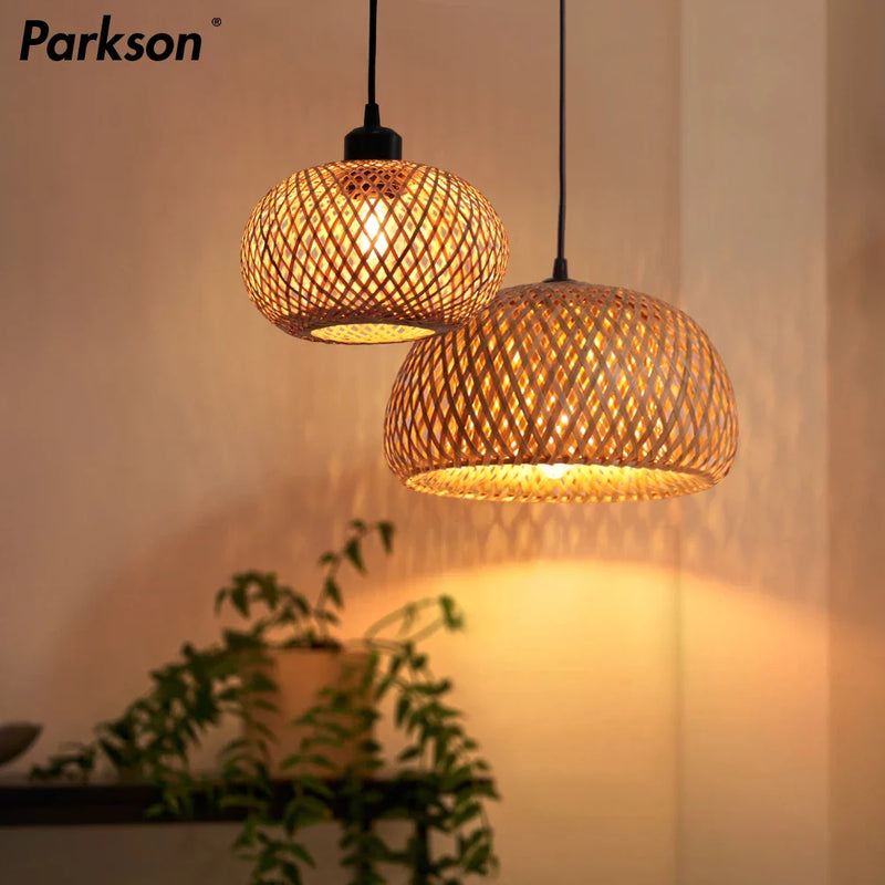 Rattan Bamboo Pendant Chandelier by Axyaa for Indoor Dining Room Lighting