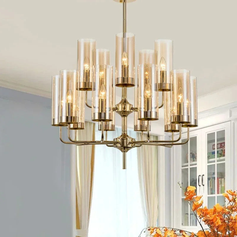 Axyaa Modern American Lustre Glass Chandelier, LED Indoor Lighting for Living, Dining, Bedroom
