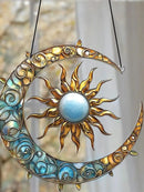 Axyaa Boho Acrylic Moon Sun Hanging Ornament Leaves Vines Solar Lunar Suncatcher
