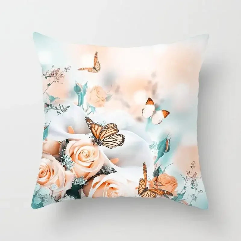 Axyaa Butterfly Flower Polyester Cushion Cover