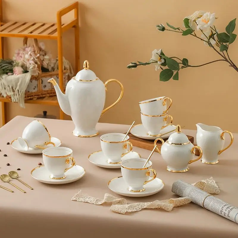 Axya™ Bone Coffee Set: Pot, Cups, Dishes, Teapot, Milk Pot, Sugar Bowl