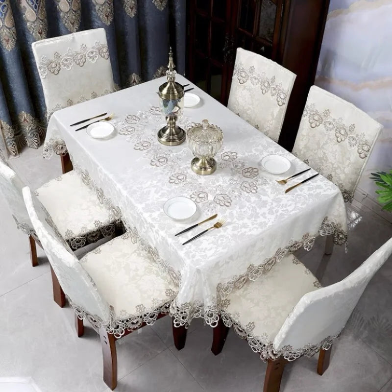 Axya European Lace Tablecloth: Elegant Embroidered Rectangular Jacquard Fabric Table Cover