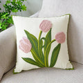 Axyaa Tulip Embroidered Throw Pillow Cover - Pastoral Style Decorative Cushion