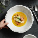 Axyaa White Ceramic Rock Grain Soup Noodle Salad Bowl - High-Grade Tableware