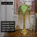 Axyaa Tassel French Floor Lamp Retro Green Patterned Fabric Lampshade Princess Bedroom