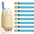 Axyaa 8Pcs Stainless Steel Bubble Tea Straw Set Smoothie Spoon Shaped Straw