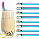 Axyaa 8Pcs Stainless Steel Bubble Tea Straw Set Smoothie Spoon Shaped Straw