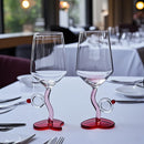 Axyaa Red Love Heart Base Glass Wedding Goblets - Pair Champagne Couple Ring Decor.