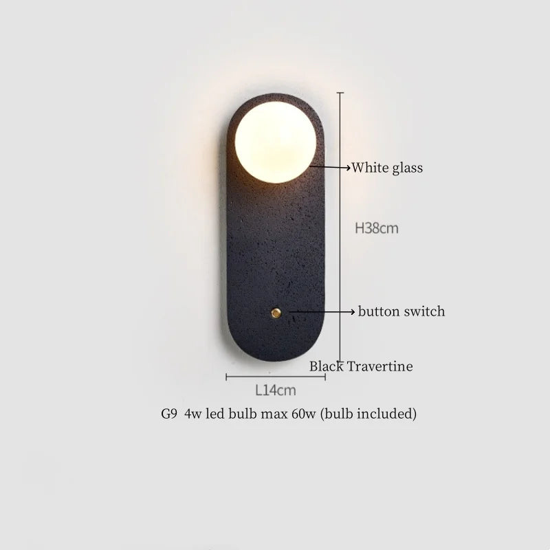 Axyaa Nordic Minimalism LED Wall Lamps Black Travertine Stair Lights for Bedroom & Bathroom