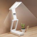 Axyaa Foldable Desk Lamp with Clock & USB Charging, Rechargeable LED Reading Light.