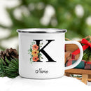 Axyaa Flower Letter Enamel Mug - Personalized Alphabet Camping Tea Coffee Cup