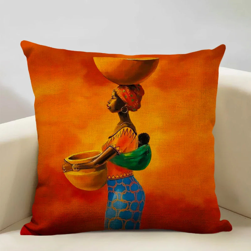 Axyaa African Oil Painting Sofa Pillow Case - Unique Living Room Decor