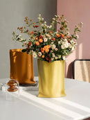 Axyaa Morandi Pleated Vase: Nordic Light Luxury Ceramic Decoration for Living Room, Dining Table
