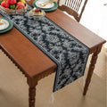 Axyaa Blue & White Porcelain Jacquard Table Runner with Tassel for Living Room Decor