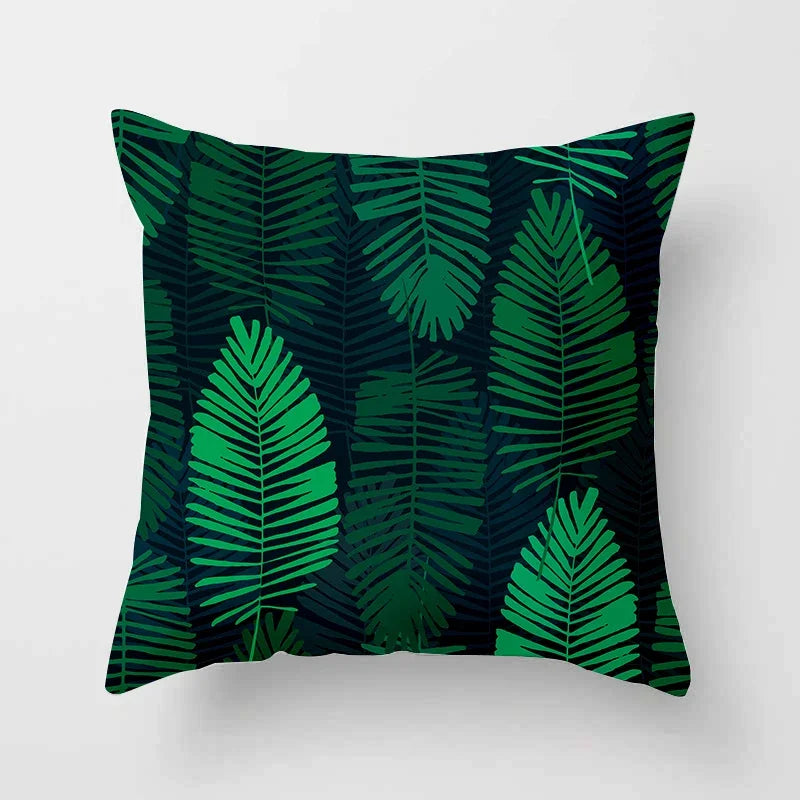 Axyaa Tropical Green Plants Pattern Cushion Cover for Sofas and Decor
