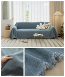 Axyaa Solid Non-Slip Sofa Cover with Tassel Edge - Breathable & Washable