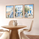 Axyaa Blue Travel Greek City Art Coast Canvas Poster Set for Home Decor