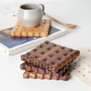 Axyaa Wooden Cookie Coaster Set - Walnut Beech Heat Pad for Cups and Mugs