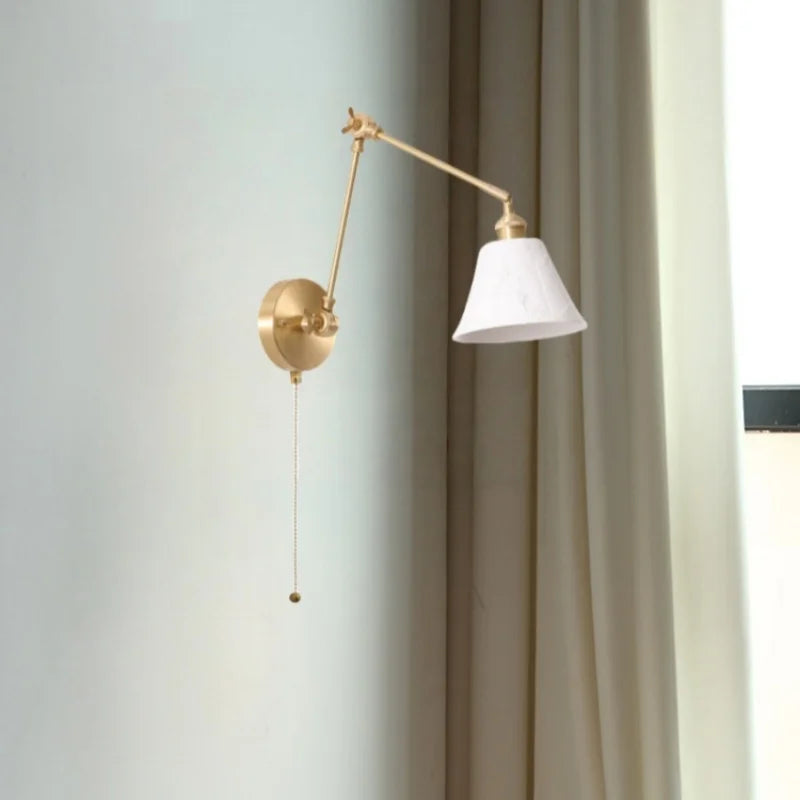 Axyaa Ceramic LED Wall Lamp Pull Chain Switch Nordic Copper Wandlamp
