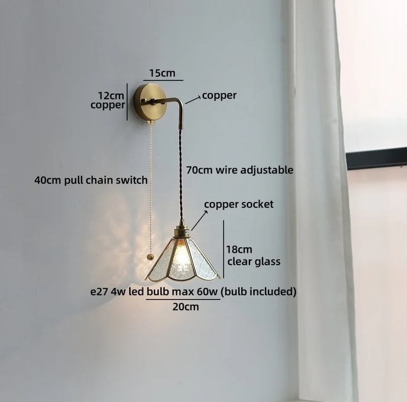 Axyaa Clear Glass LED Wall Lamp Gold Brass Finish Japan Style Home Décor