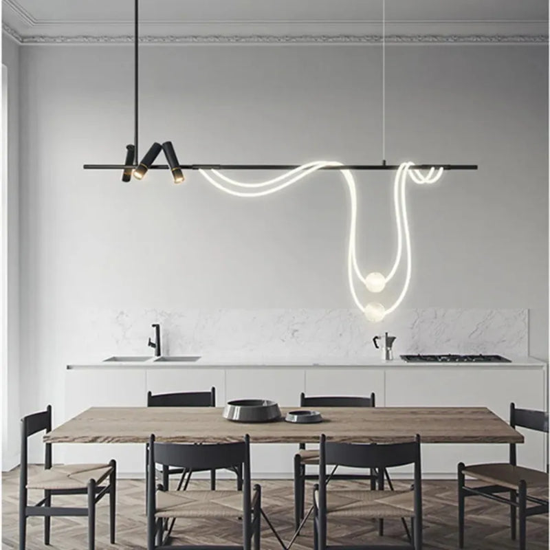 Axyaa Black LED Pendant Chandelier for Kitchen Dining Table - Modern Home Lighting Fixtures