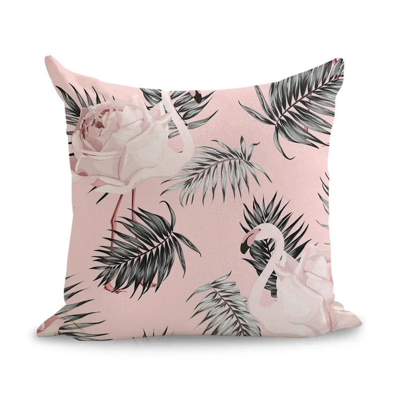 Axyaa Pink Flamingo Linen Cushion Cover: Cute Art Pillow Euro Cover Home Decor 45*45cm