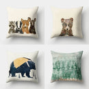 Axyaa Minimalist Spring Tree Landscape Pillow Cover - Bear Penguin Cartoon Animal Pillowcase