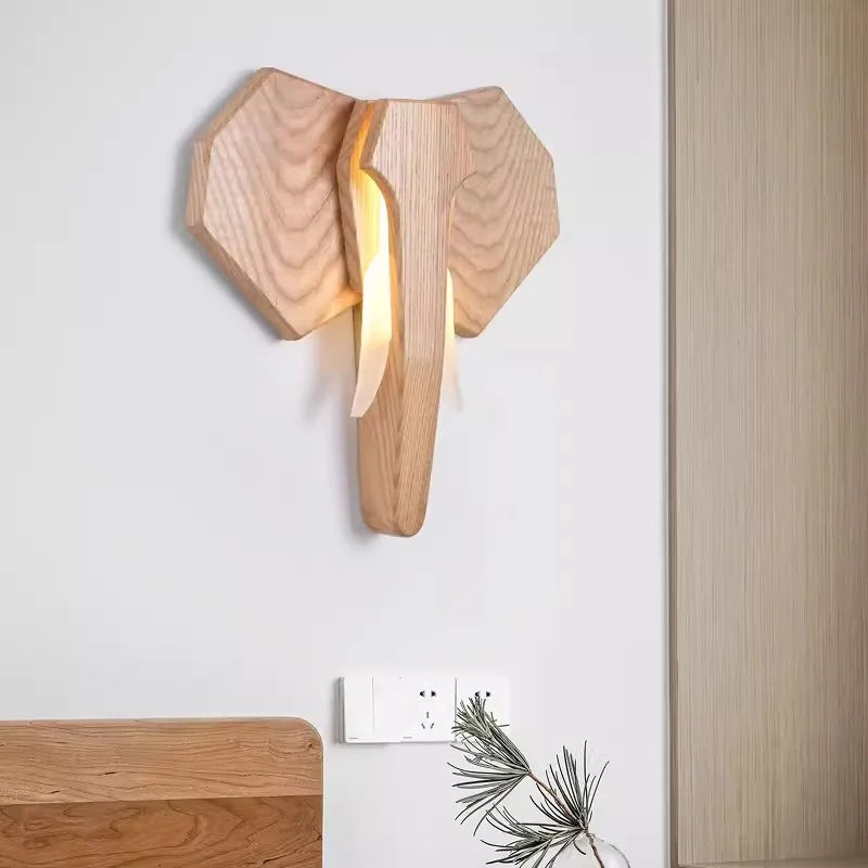 Axyaa Elephant Ash Wood Wall Light for Bedroom Living Room Atmosphere